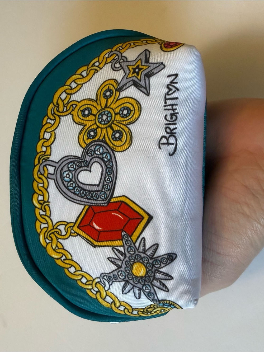 Brighton Teal, White & Gold Charm Cosmetic Pouch - Picture 4 of 8